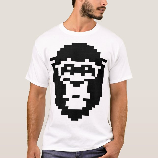 Camiseta desenho de rosto de macaco pixelado (Frente)