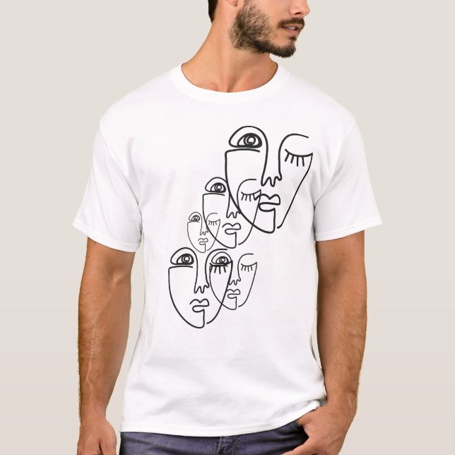 Camiseta Desenho de rosto em uma linha abstrata (Frente)