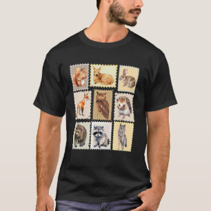 Camiseta Desenho de Selo Postal de Vida Selvagem de Criatur