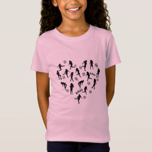Camiseta Desenho de Silhueta de Futebol Feminino em Coração