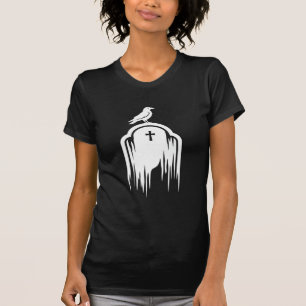 Camiseta Desenho de Silhueta de Tumba de Corvo de Halloween