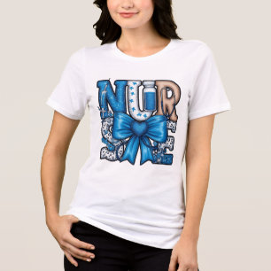 Camiseta Desenho de Sublimação de Enfermeira Blue Coquette