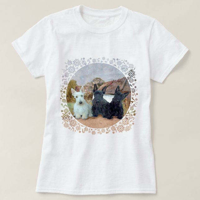 Camiseta Desenho de Tartã do Terrier Escocês (Frente do Design)