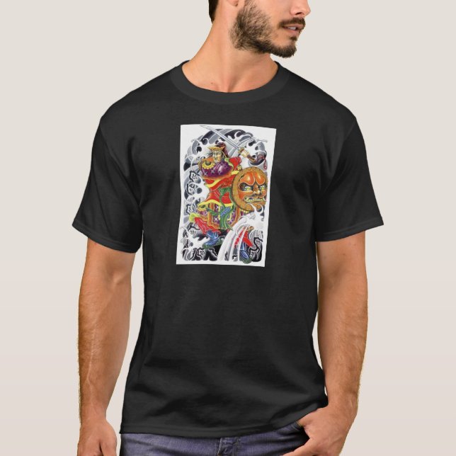 Camiseta Desenho de Tatuagem de Guerreiro Samurai (Frente)