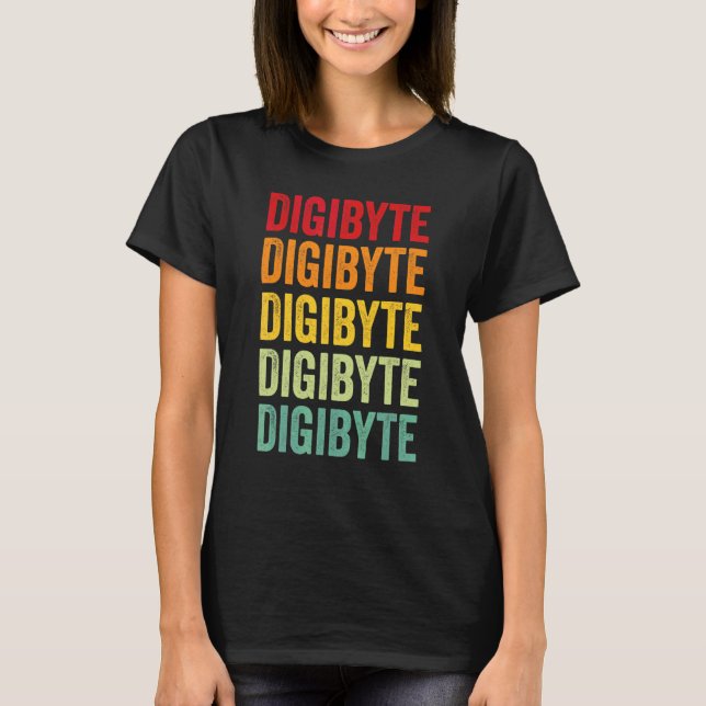 Camiseta Desenho de texto de arco-íris Crypto Digibyte (Frente)