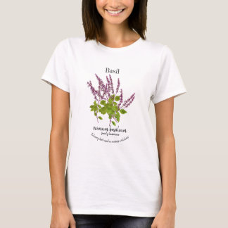 Camiseta Desenho de Texto de Erva de Manjericão Roxo Botâni