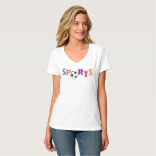 Camiseta Desenho de texto de Esportes Colorido com uma bola