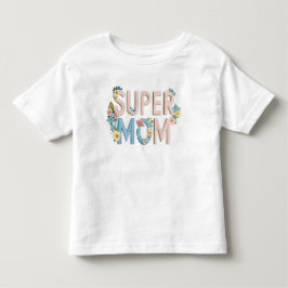 Camiseta Desenho de Texto Floral Super Mãe