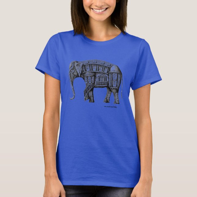 Camiseta Desenho de tinta da caneta do edifício do elefante (Frente)