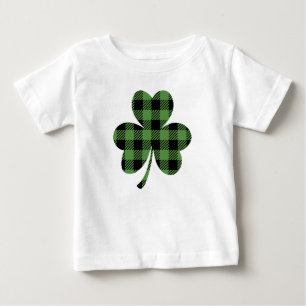 Camiseta Desenho de Trevo de Xadrez Búfalo Verde-61104