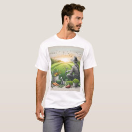 Camiseta desenho de um homem sentado num campo