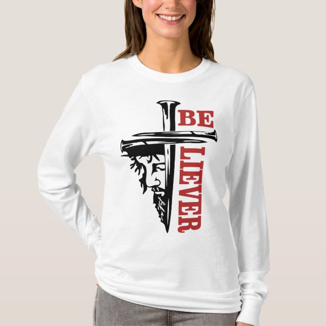 Camiseta Desenho de Unha de Cruz de Jesus – Poderoso Cristã (Frente)