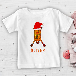 Camiseta Desenho de Veado Fofo com Chapéu de Papai Noel Nom
