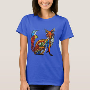 Camiseta Desenho de Vidro Colorido Raposa Majestosa