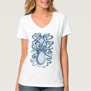 Camiseta Desenho de Vintagem Gráfico de Octopus Azul
