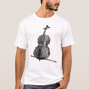 Camiseta Desenho de Violoncelo Preto e Branco