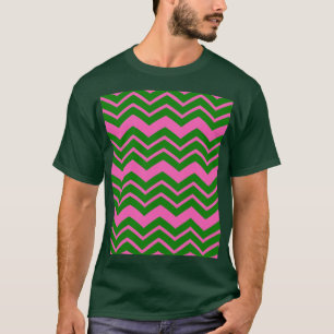 Camiseta Desenho de Ziguezague Chevron Verde Rosa