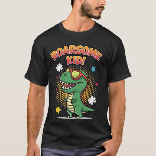 Camiseta Desenho Divertido de Dinossauro para Crianças que
