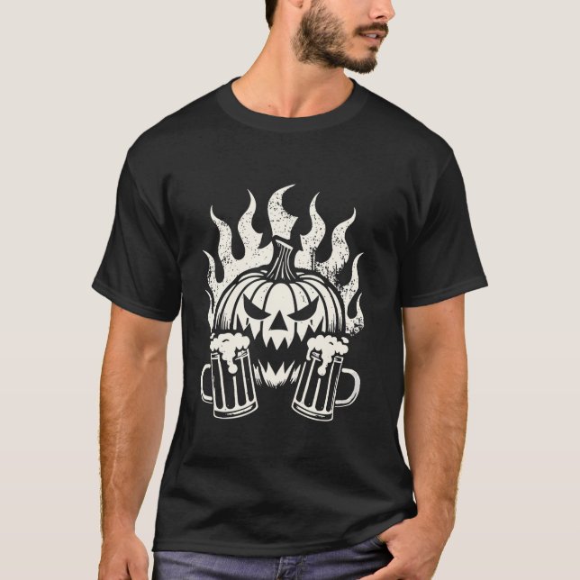 Camiseta Desenho do Bebendo de Festa Spooky da Abóbora das  (Frente)