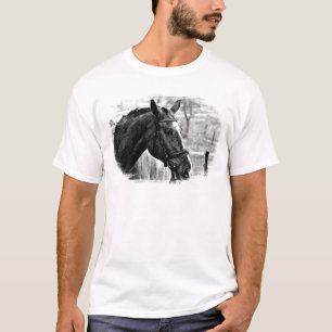 Camiseta Desenho do Cavalo Branco Negro