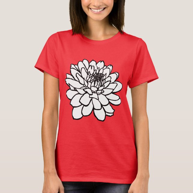 Camiseta Desenho do crisântemo - Preto e Branco (Frente)