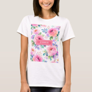 Camiseta Desenho do Nome Personalizado Floral Boho Nascer d