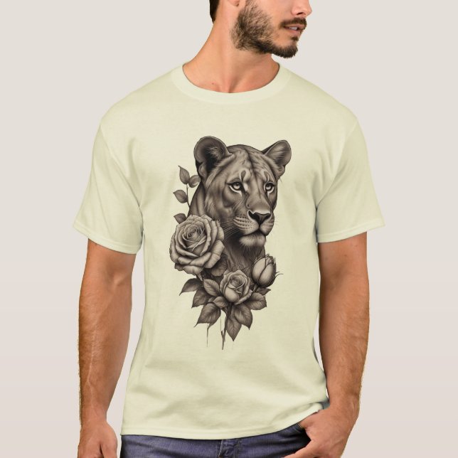 Camiseta Desenho do Ombro "Lioness Rosa" (Frente)