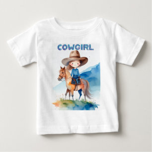 Camiseta Desenho em Aquarela de Garota Cowgirl Fofa Montand