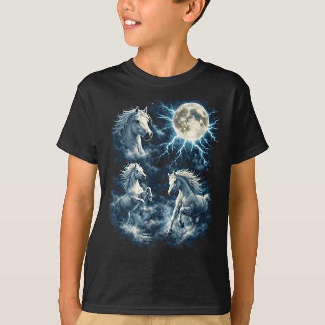 Camiseta Desenho Engraçado Cabeça Garanhão 3 Lua de Cavalo (Frente)