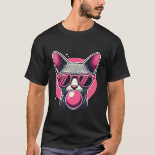 Camiseta Desenho Engraçado De Sphynx Cat Soprando Bubblegum