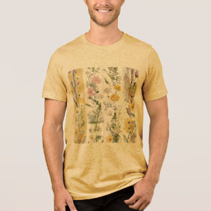 Camiseta Desenho floral bege em pincelada