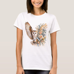 Camiseta Desenho Floral de Coruja em Aquarela PNG
