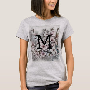 Camiseta Desenho floral monograma rosa flor de cerejeira