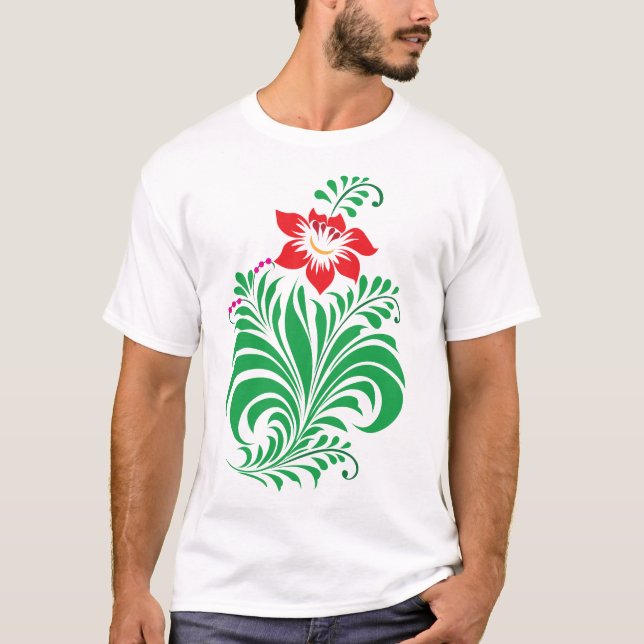 Camiseta Desenho Floral Ornamental – Elegante (Frente)