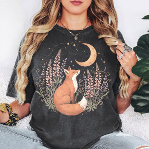 Camiseta Desenho Floral Raposa Lua e Estrelas