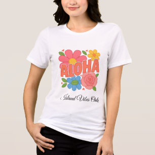 Camiseta Desenho Floral Tropical Flor de Aloha Havaiana F