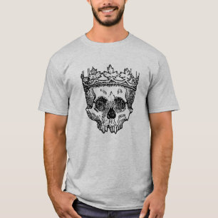 Camiseta Desenho Gótico Coroa Vestido pelo Crânio