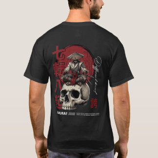 Camiseta Desenho Gótico de Meditação de Guerreiro Japonês