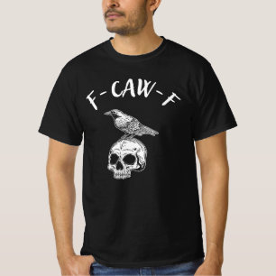 Camiseta Desenho Gótico Escuro de Corvo e Caveira F-CAW-F