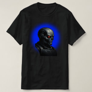 Camiseta Desenho Gráfico de Cabeça de Robô com Brilho Azul