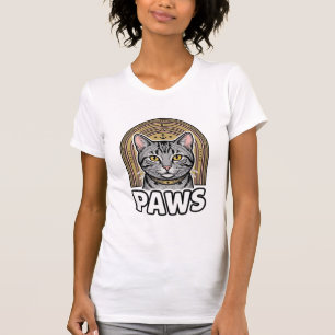 Camiseta Desenho Gráfico Estilo de Gravura de Patas de Gato