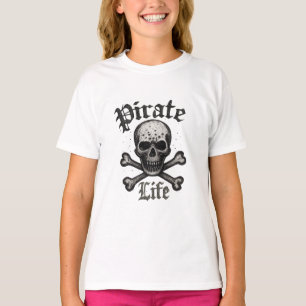 Camiseta Desenho Grunge Caveira e Ossos Cruzados da Vida Pi