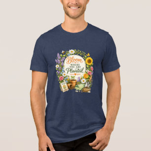 Camiseta Desenho Inspirador de Jardim Floral em Aquarela