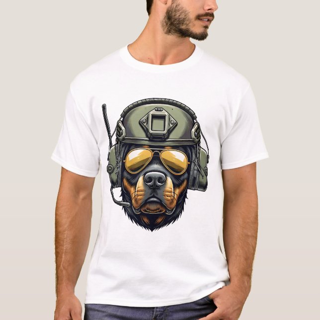 Camiseta Desenho Militar Rottweiler (Frente)
