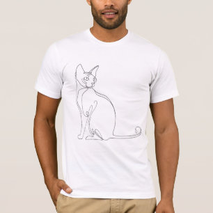 Camiseta Desenho Minimalista de Gato Sphynx Desenhado à Mão