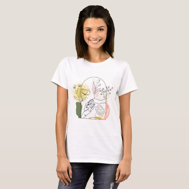 Camiseta Desenho Mínimo Abstrato de Retrato em Mão (Frente Completa)