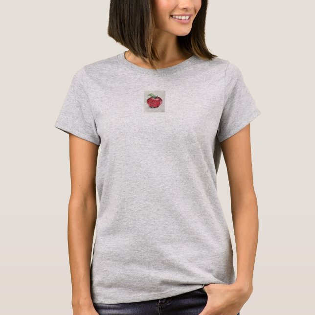 Camiseta desenho original da maçã, vermelho, folha verde (Frente)