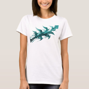 Camiseta Desenho Original de Pássaros Abstratos em Azul Tur