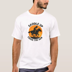 Camiseta Desenho Ousado de Caubói no Pôr do Sol Chase