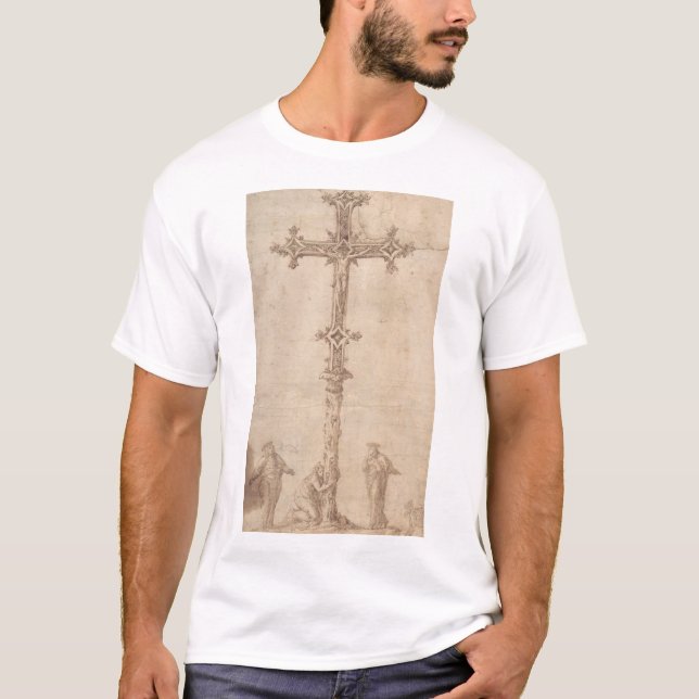 Camiseta Desenho para um Crucifixo com a Virgem Maria (Frente)